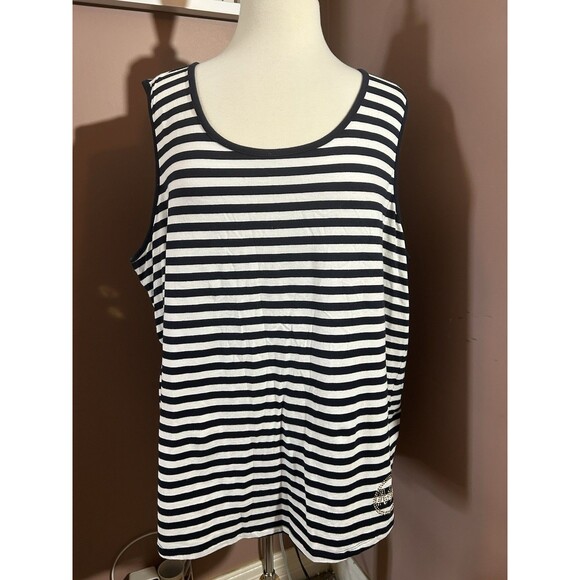 Michael Kors Tank Top Womens 3X MK Circle Logo Black And White Striped - Picture 1 of 9